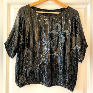 Black Sequined Vintage Top